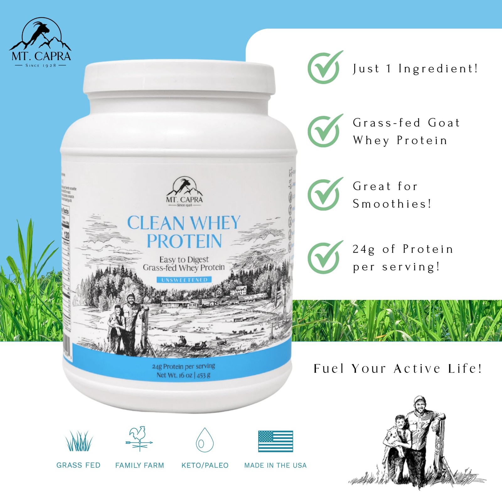 Clean Whey Protein | Grass-Fed Undenatured Goat Whey Protein Powder | 24 g Pr…