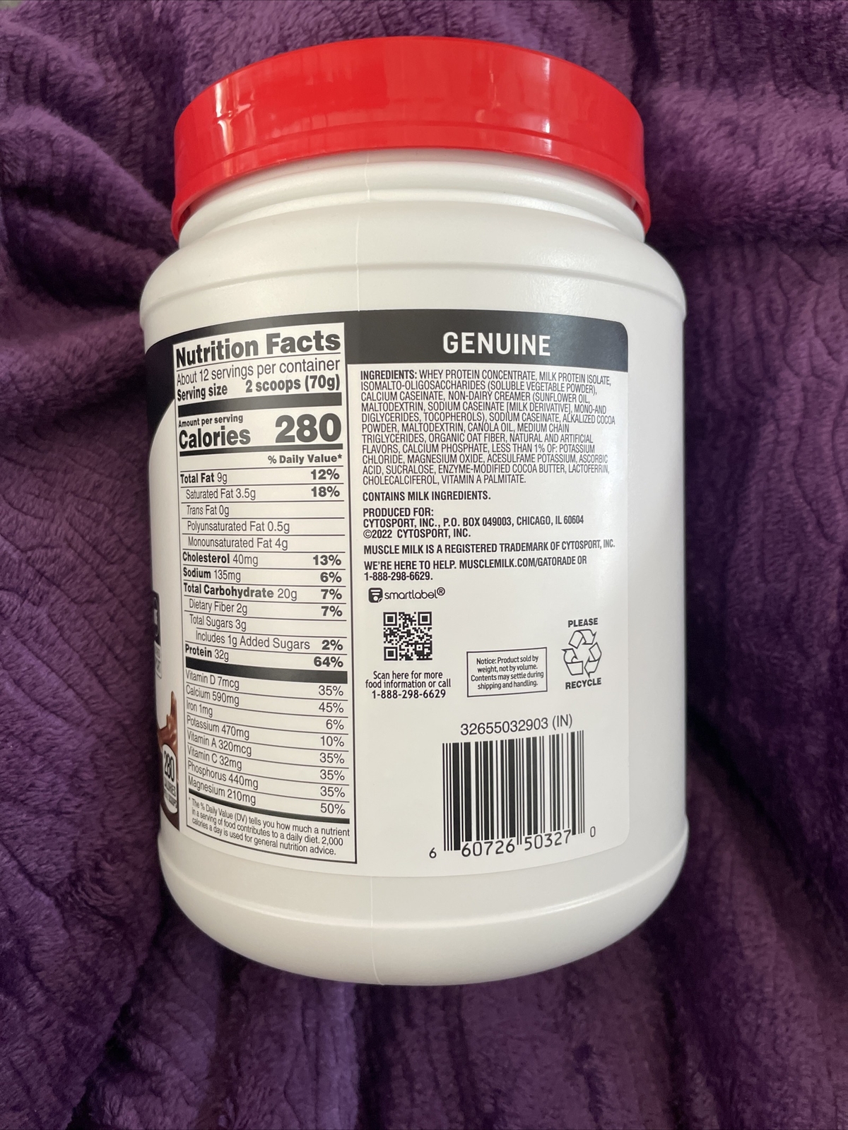 Muscle Milk Genuine Protein Powder, Chocolate, 1.93 Pound, 12 Servings