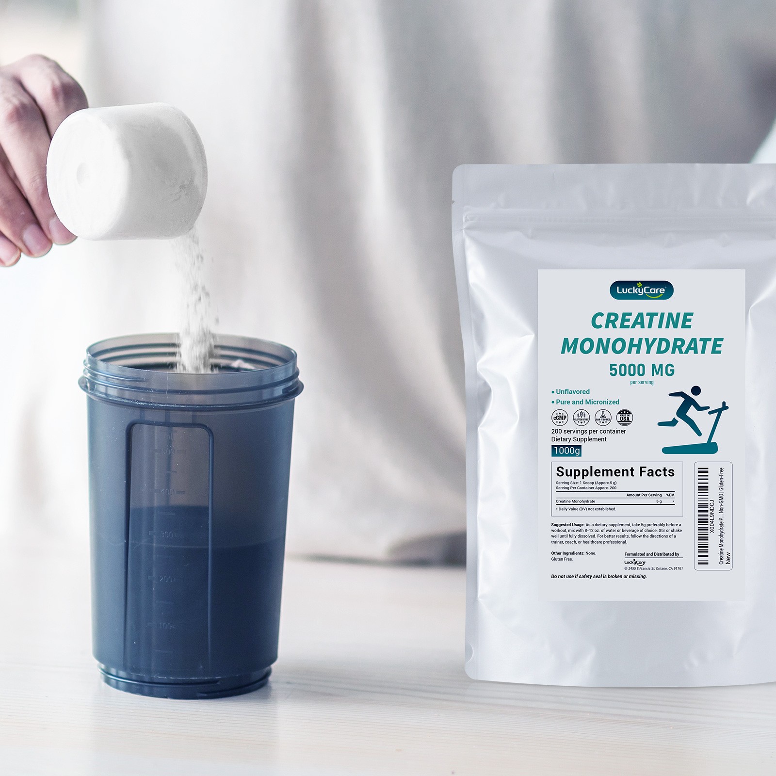 Creatine Monohydrate 100% Pure Powder 1000g (2.2 lb) Micronized Unflavored