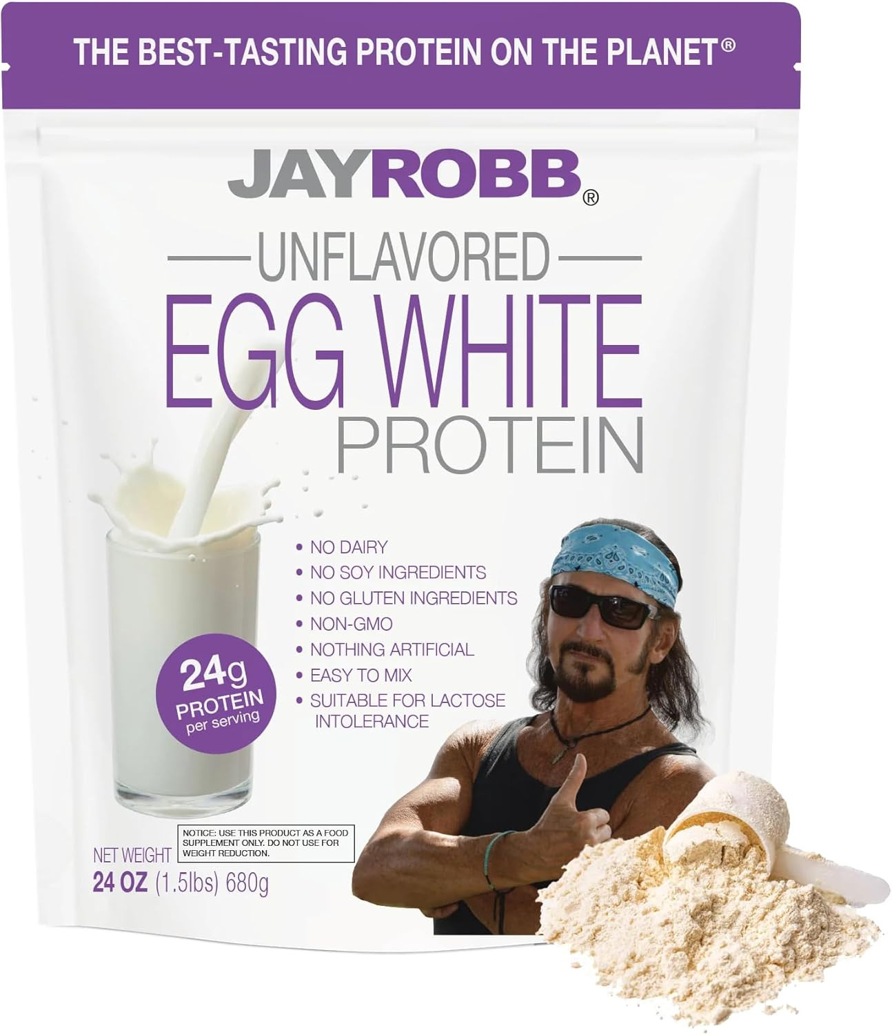 JAYROBB Unflavored Egg White Protein 24 Oz, 1.5 Pound Bag