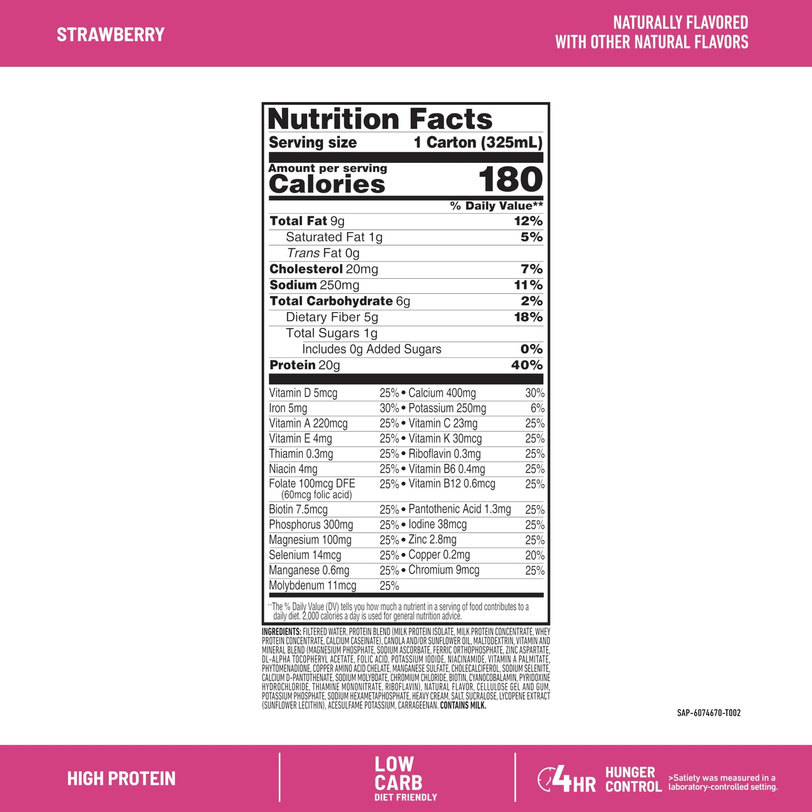 SlimFast High Protein Meal Replacement Shake, Strawberry – 20g Protein, Ready to
