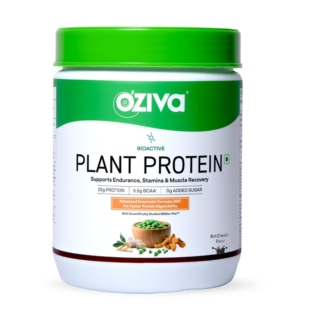OZiva Plant Protein Powder Chocolate 500g 25g Protein BCAA Vegan No Sugar