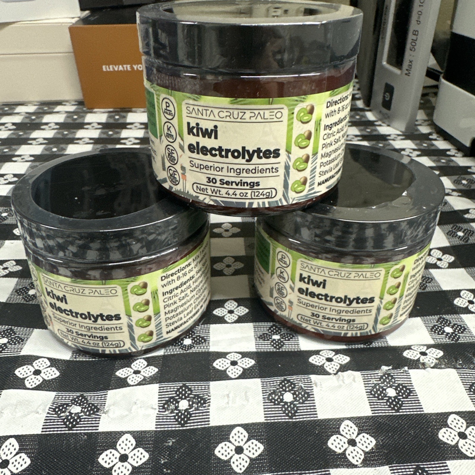 3 Pack Santa Cruz Paleo Electrolyte Powder Kiwi Flavor 30 Servings Per Tub