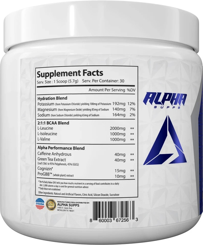 Alpha Supps Amino NRG+ BCAA Amino & Energy Recovery Powder Hydration Blend GRAPE
