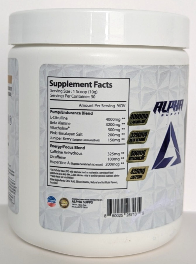 Alpha Supps Pre, High Energy Pre-Workout, 30 Servings, Straw Lemonade, Exp 12/27