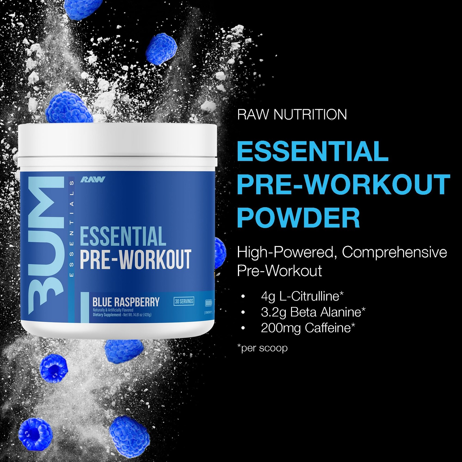 RAW Nutrition – Essential Pre – Chris 14.39 Ounce (Pack of 1), Blue Raspberry