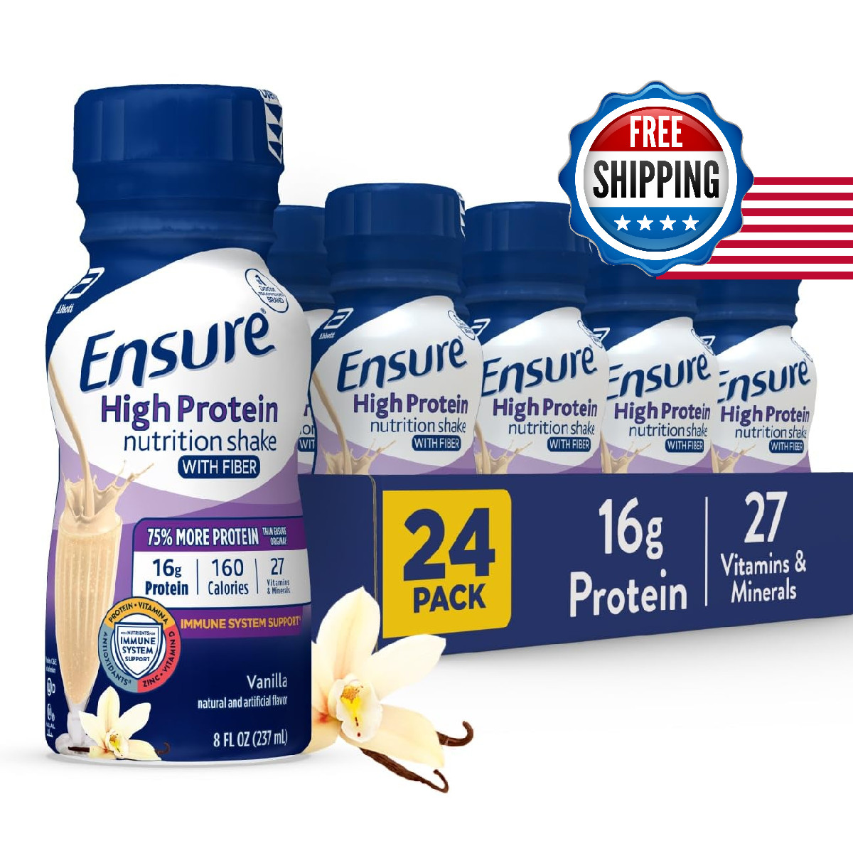 Ensure High Protein Bottled Vanilla Nutrition Shake Fiber Ready To Drink 16G