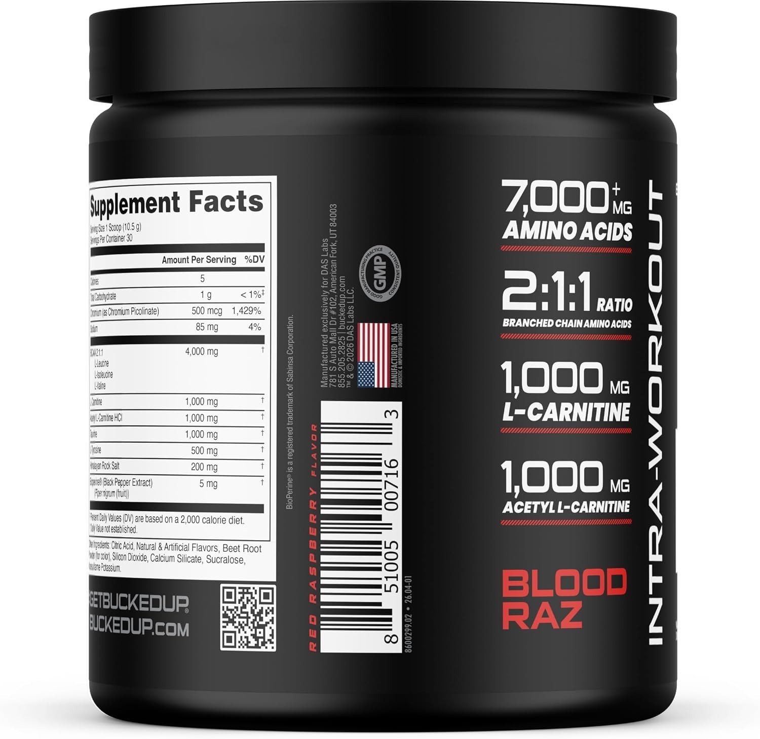 Bucked Up Racked Blood Raz | Intra Workout BCAA 211 Formula with L Carnitine …