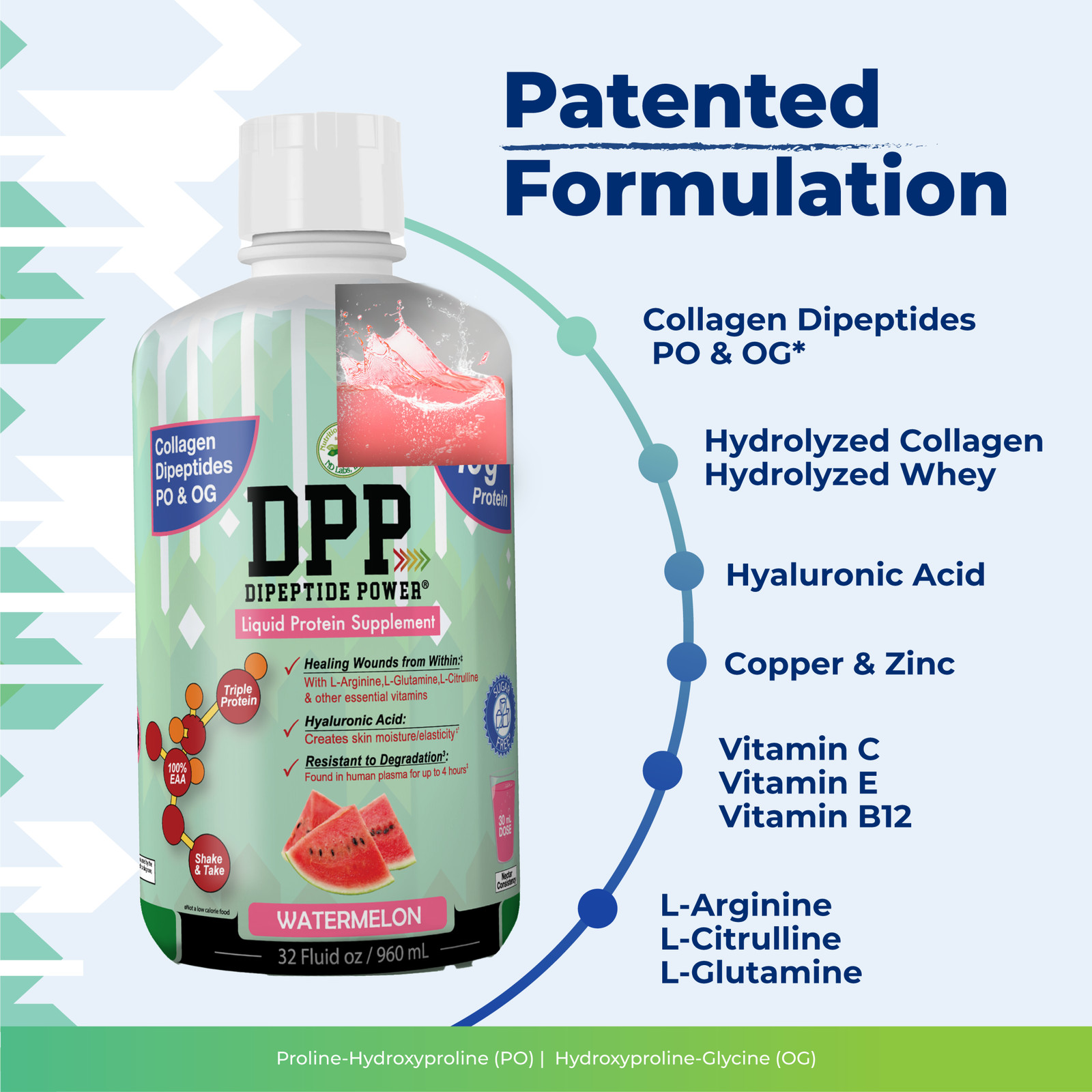 Nutritional Designs DPP Dipeptide Power Liquid Protein Watermelon Flavor 32 oz