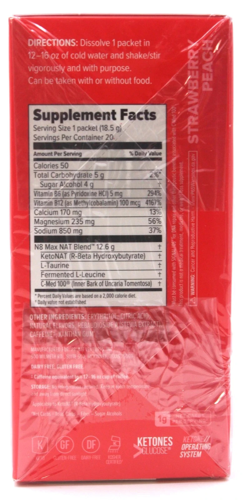 PRUVIT Keto OS NAT STRAWBERRY PEACH Charged Exp 12/2027 – New/Sealed! 20 Packets