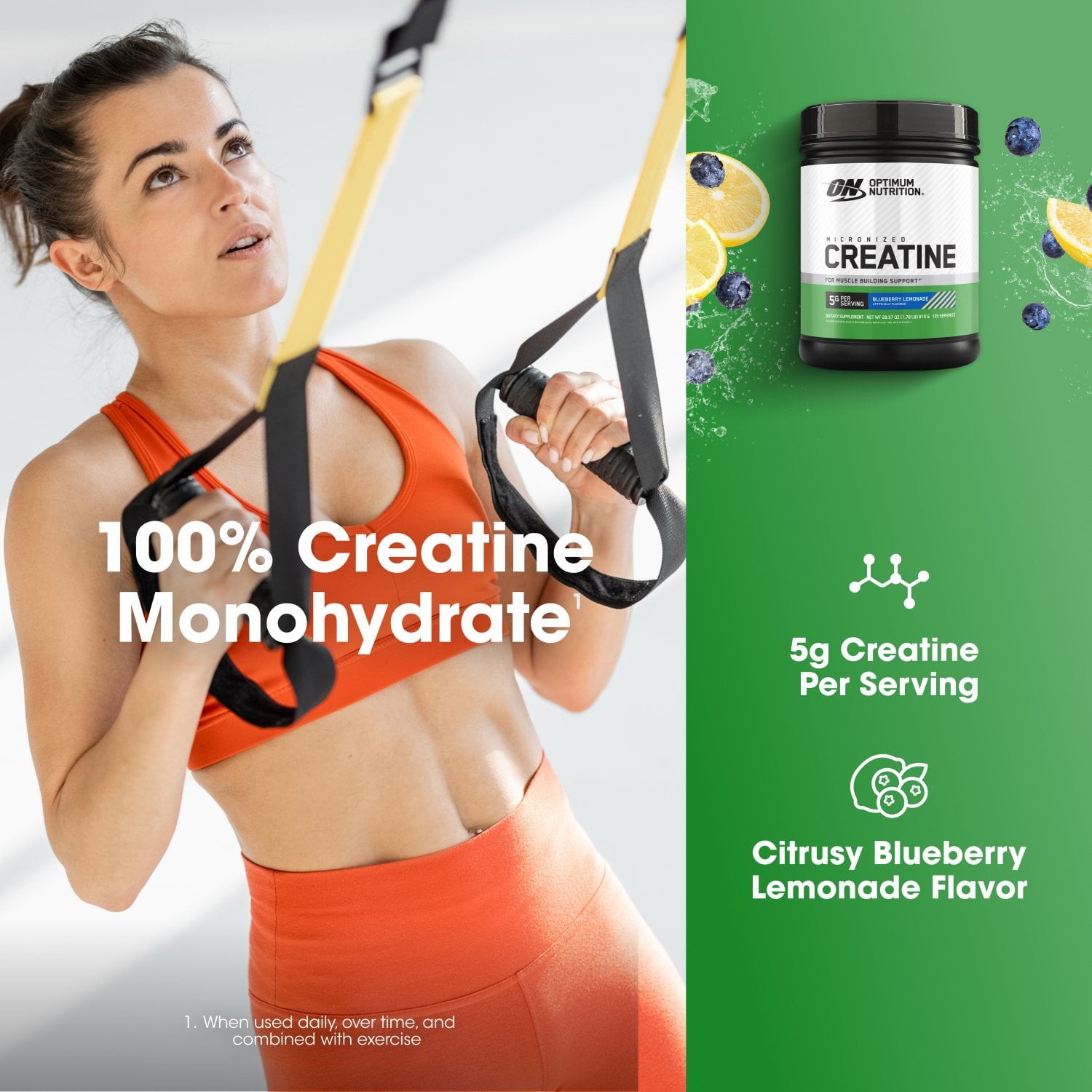 Optimum Nutrition, Micronized Creatine, Blueberry Lemonade, 1.78 lbs.
