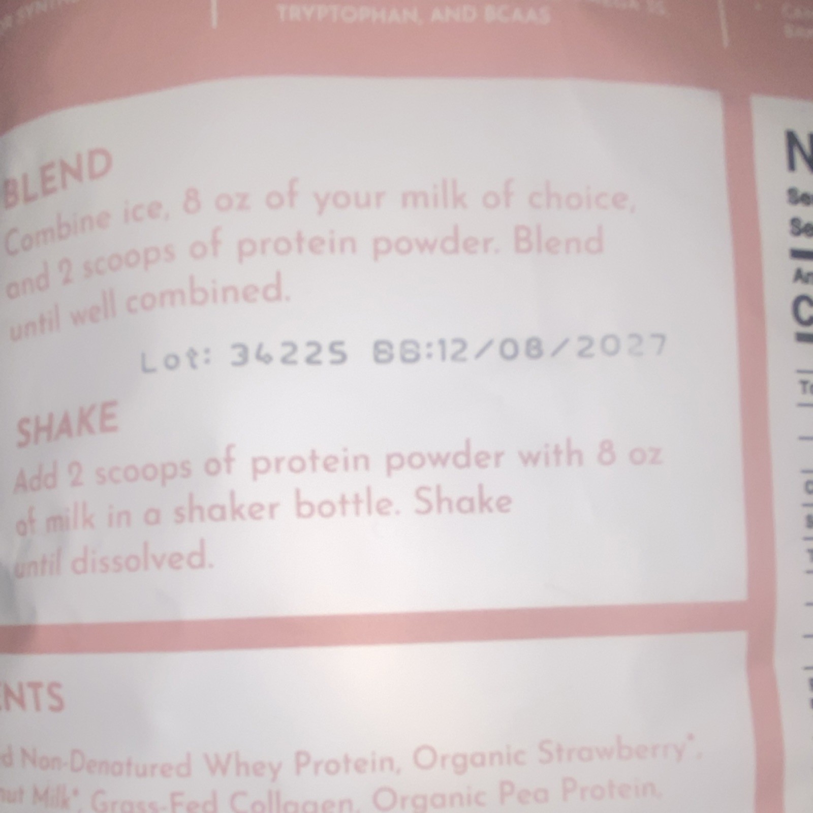 Just Ingredients Strawberries & Cream Protein Powder Casein-Free GF 1.49lb 15sv