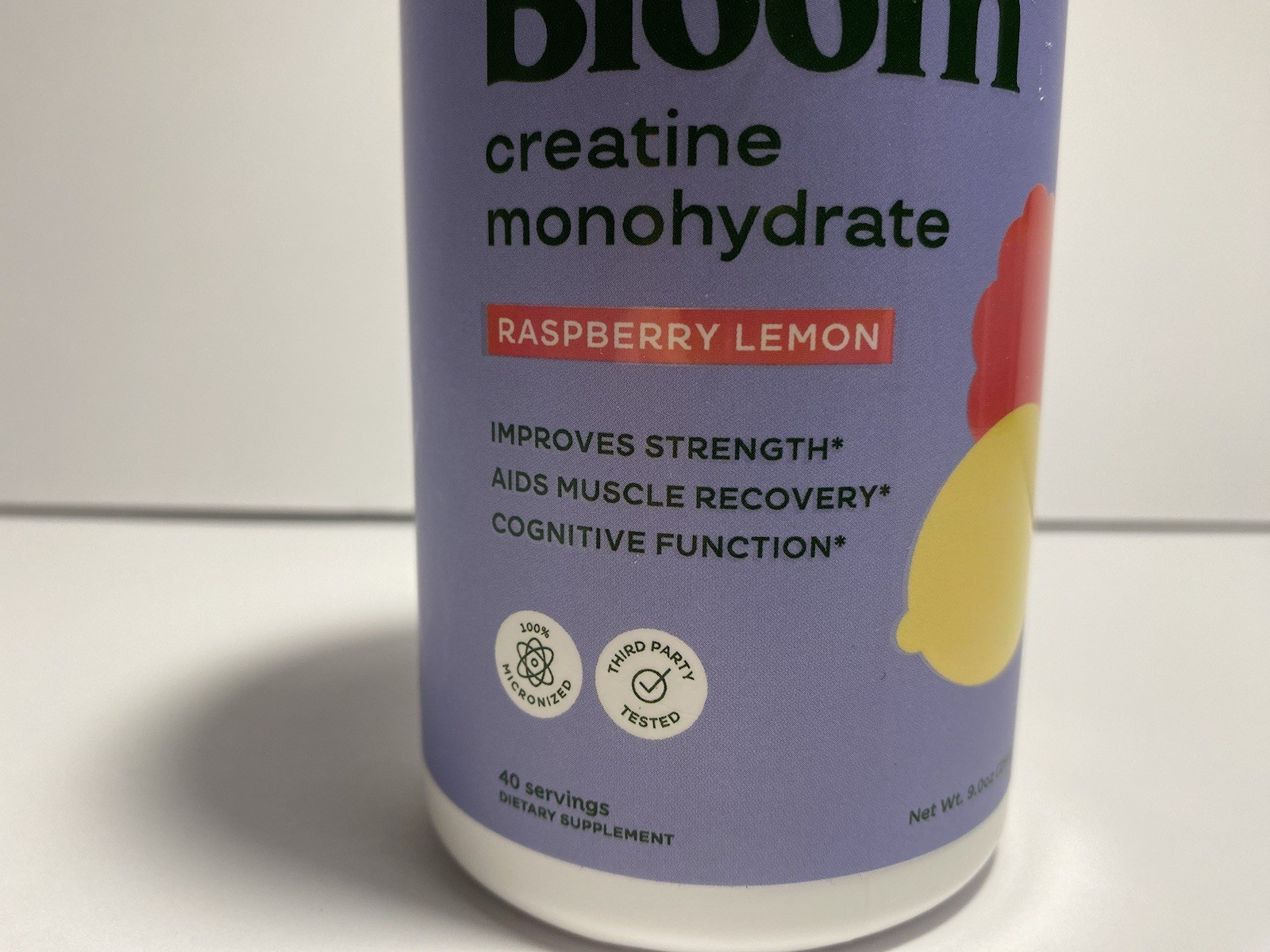 Bloom Nutrition Creatine Monohydrate Powder, Raspberry Lemon Flavor, 40 Servings