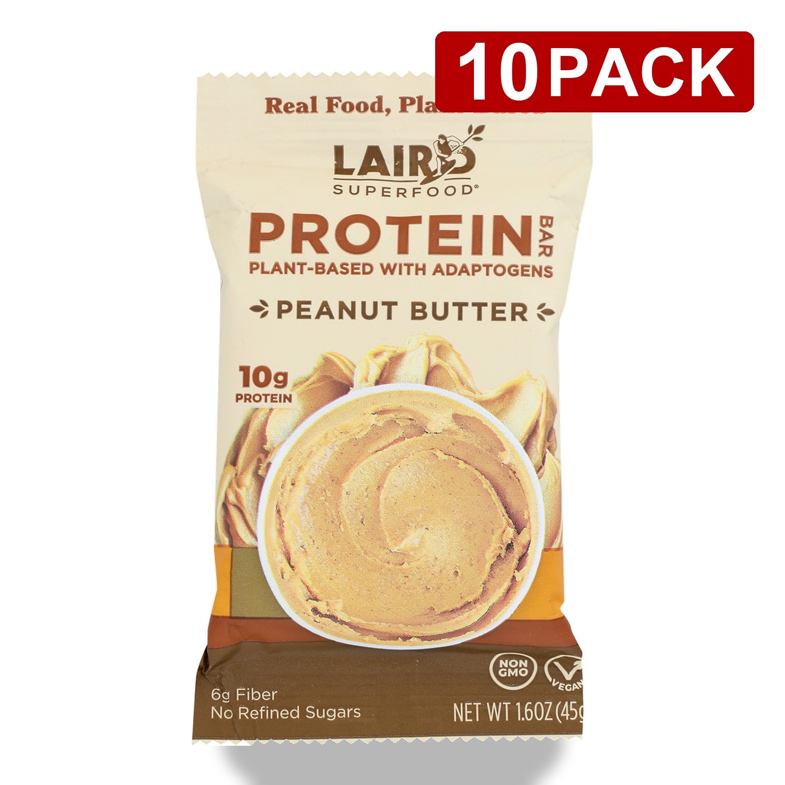 Peanut Butter Protein Bar By Laird Superfood 1.6 Oz Plant Based 10 Pack