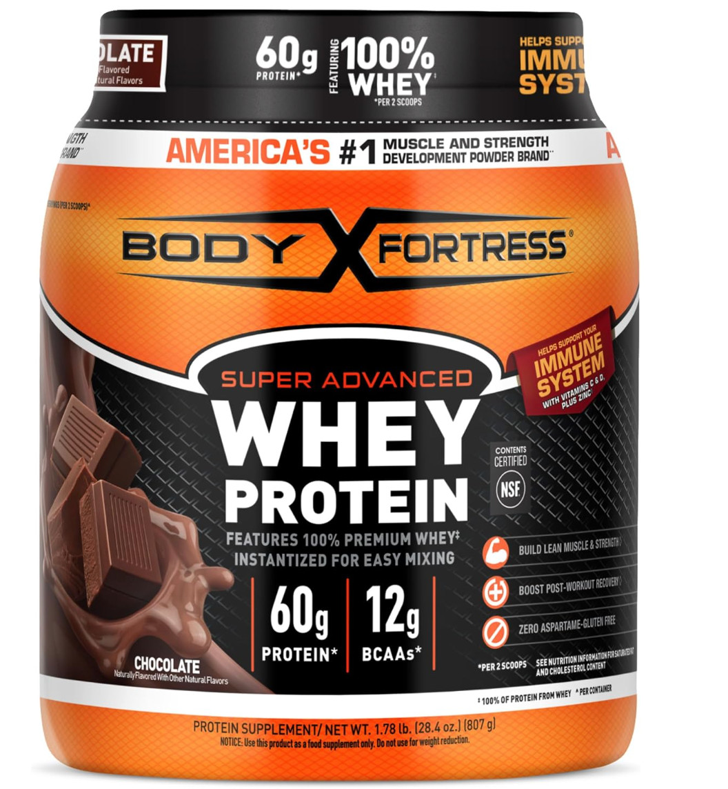 Body Fortress 100% Whey, Premium Protein Powder, Chocolate, 1.78lbs