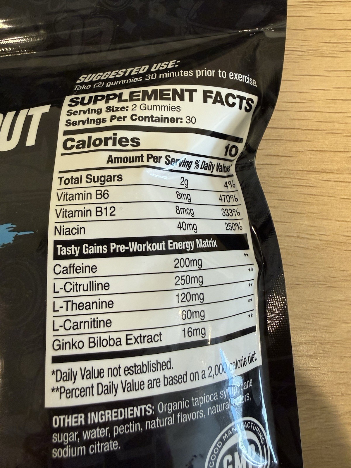 Tasty Gains Pre-Workout Gummies Blue Raspberry Dietary Supplement 30 Servings