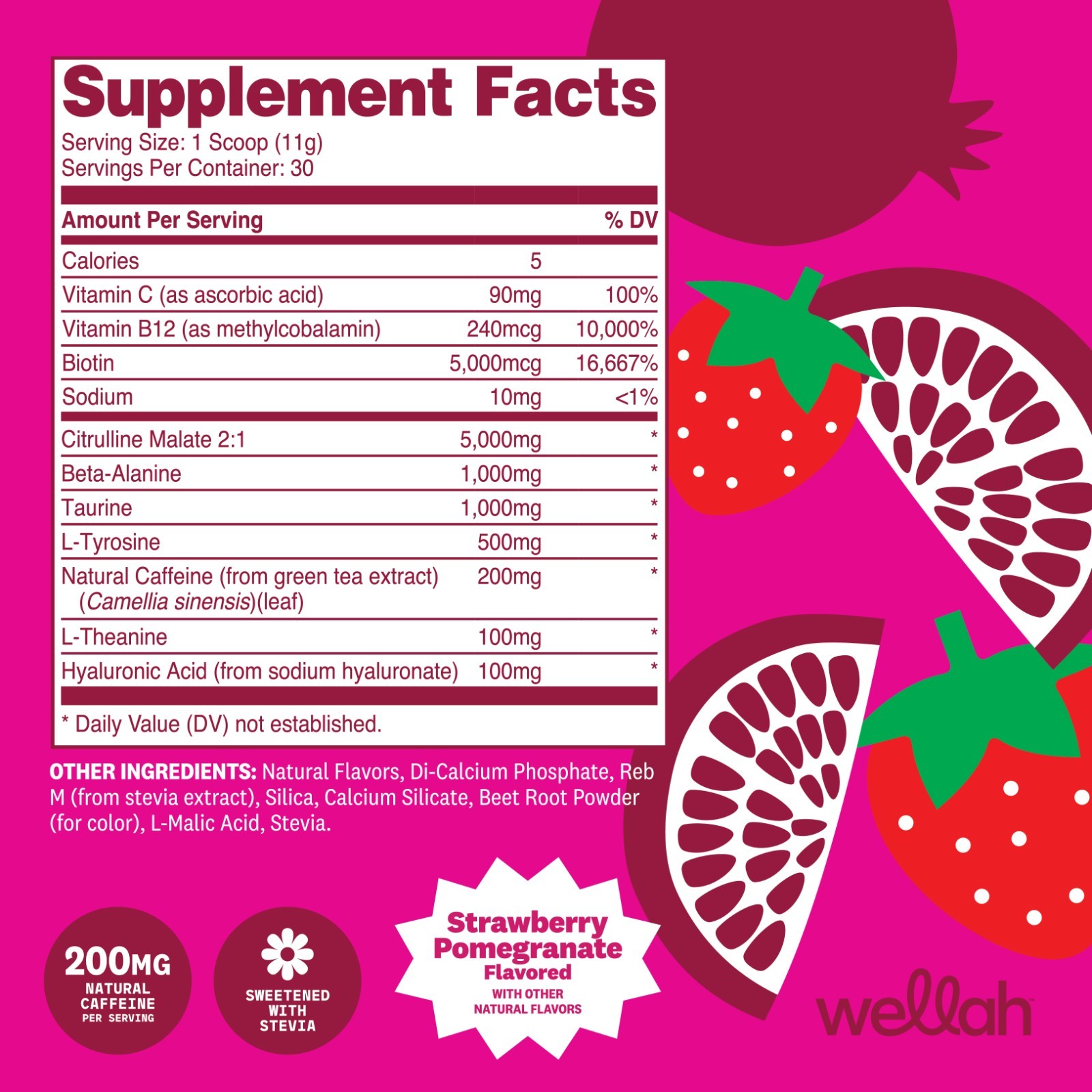 Wellah Get-Going Pre-Workout Drink Mix, Strawberry Pomegranate Flavored