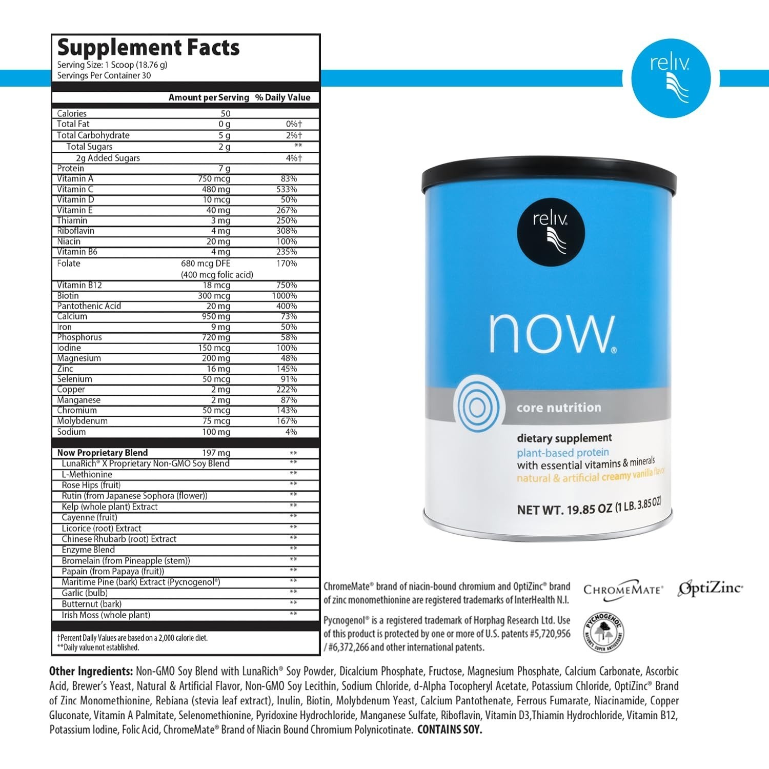 RELIV Now with Soy Protein Shake – Creamy Vanilla – 30 Servings