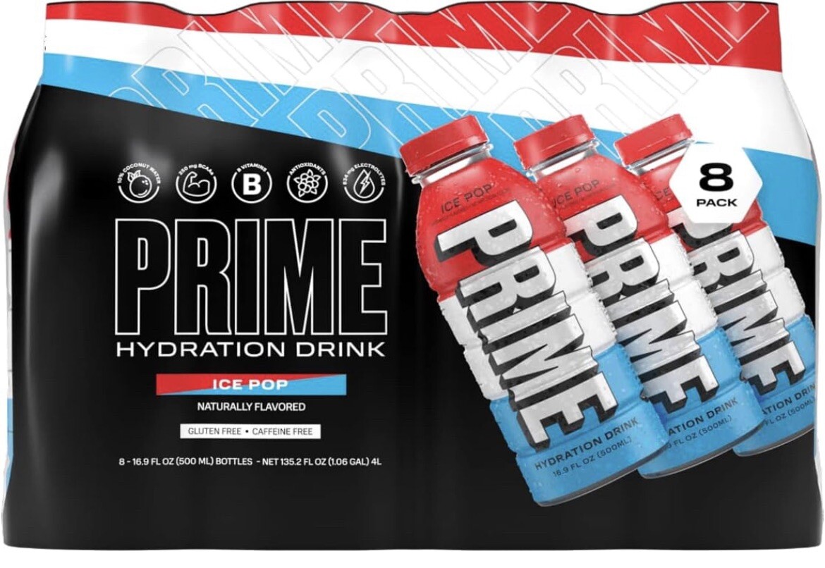 Prime Hydration Drink Ice Pop Flavor 16.9oz Bottles (8 Pack) Logan Paul KSI 🔥
