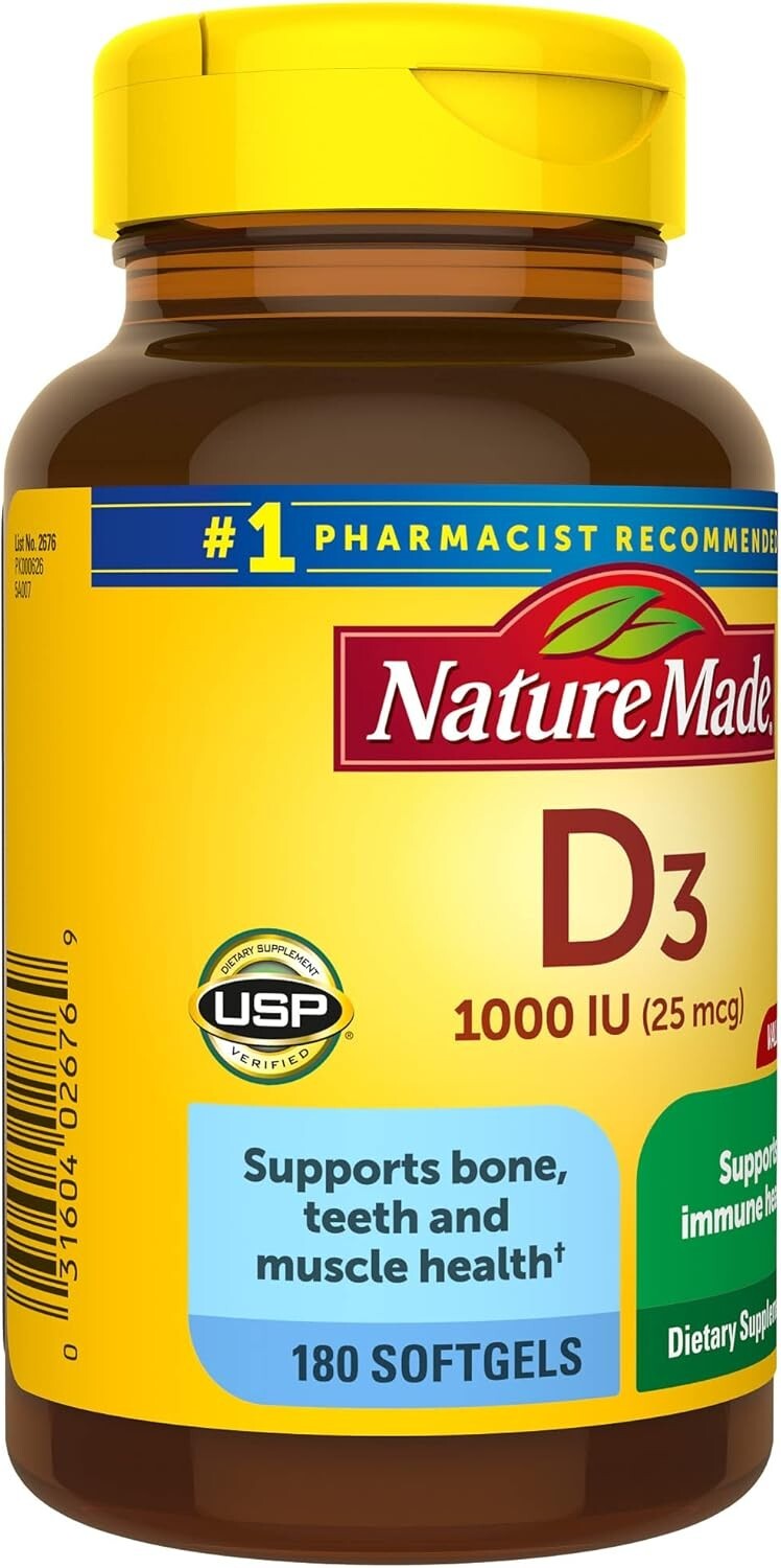 Nature Made Vitamin D3 1000 IU (25 mcg), Dietary Supplement for Bone, Teeth