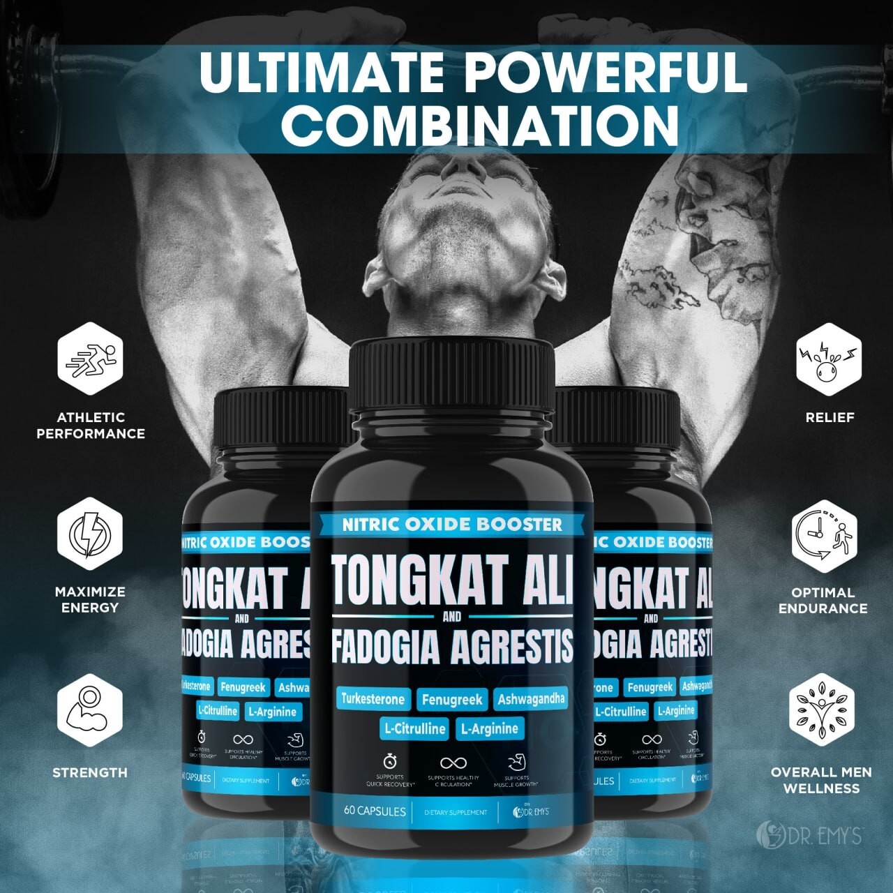 (1 Pack) Testosterone Supplement Booster Capsules Blood Flow Nitric Oxide