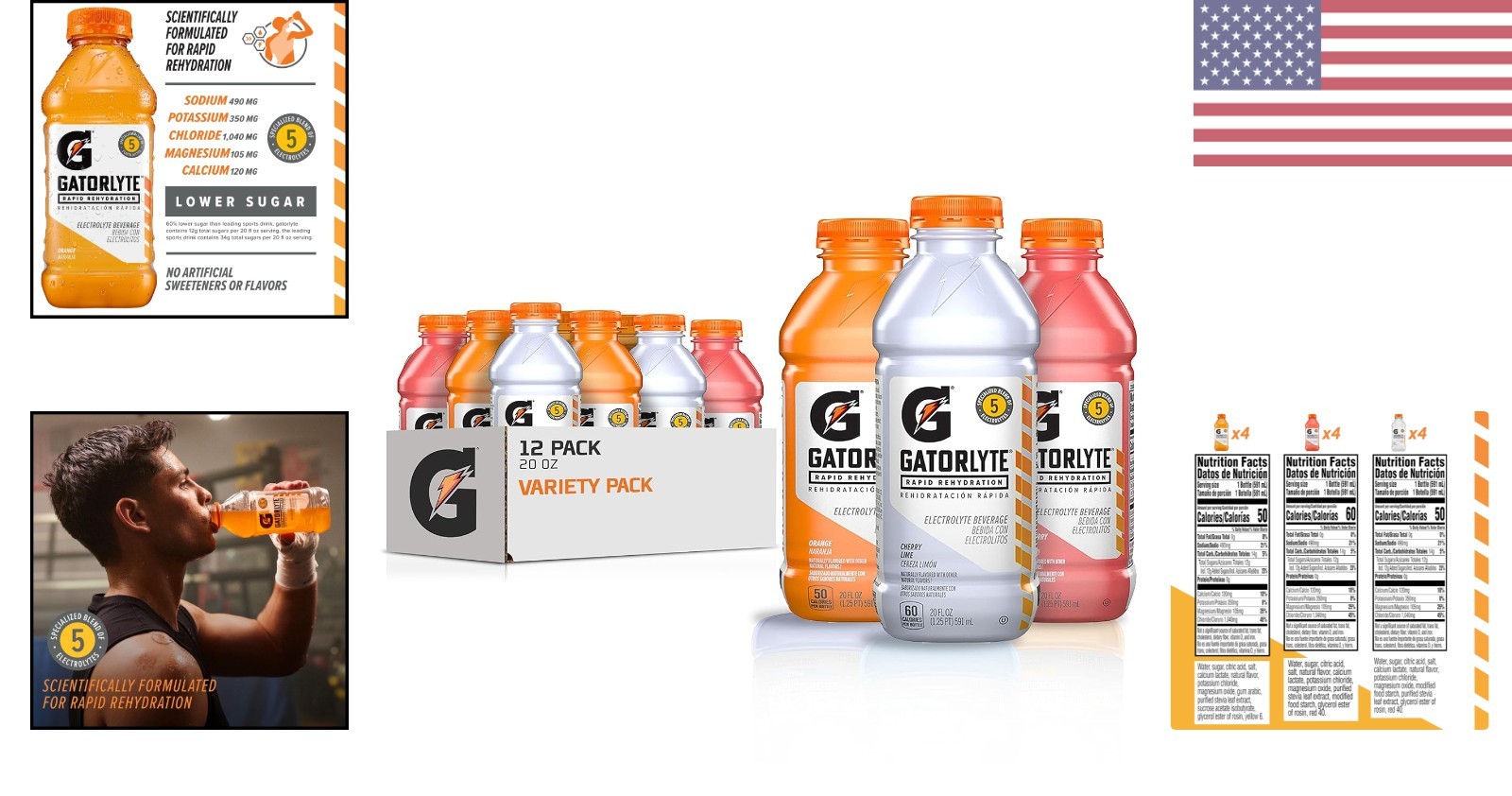 Gatorlyte Electrolyte Drink 12-Pack: 5 Electrolytes, Lower Sugar & 3 Flavors