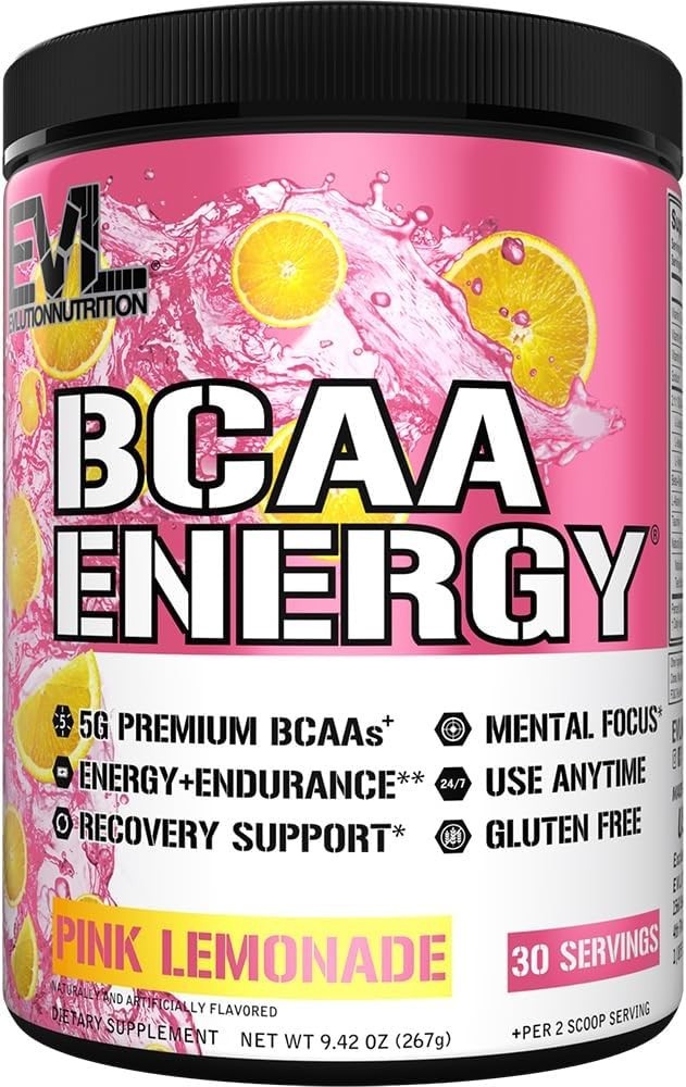 Natural Caffeine BCAA Energy Supplement – 30 Servings, Pink Lemonade Delight