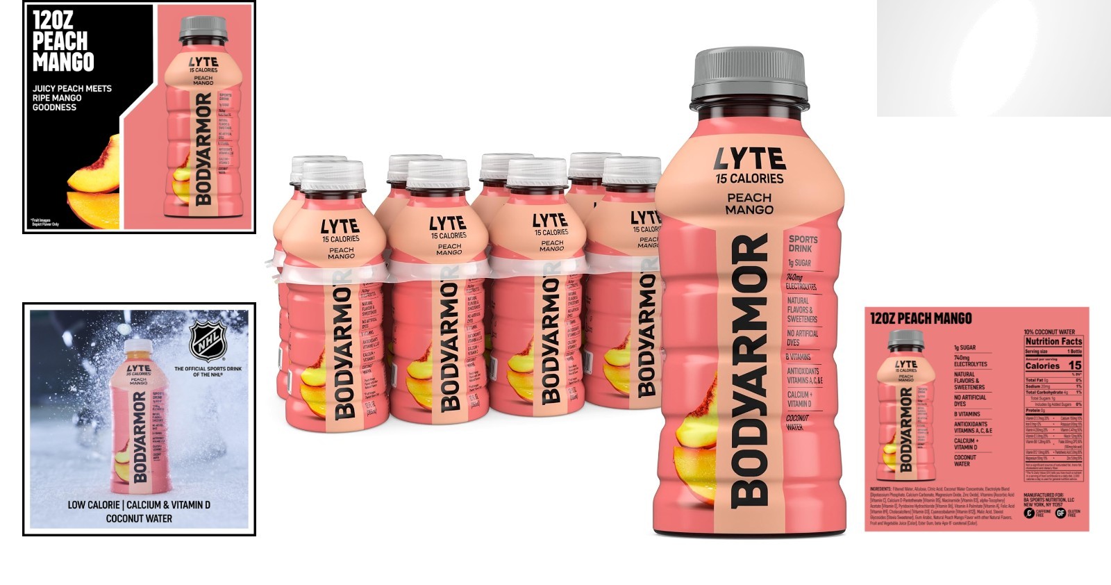 Refresh With LYTE Peach Mango Electrolyte Drinks – 15 Calories, 8 Bottles, 12 Oz
