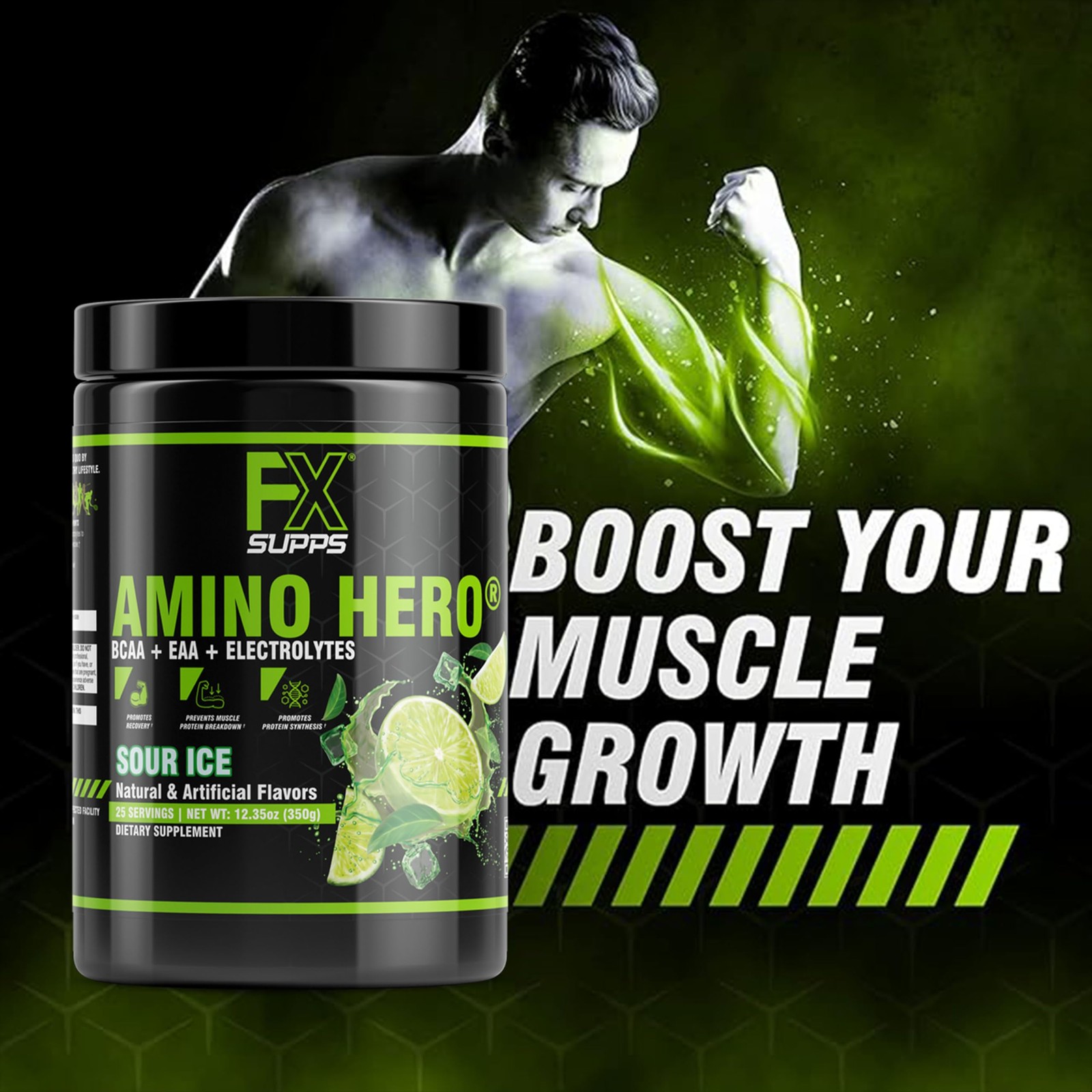 FXSUPPS Amino Hero Sour Ice Flavor 25 Servings | Post-Workout Recovery Drink …