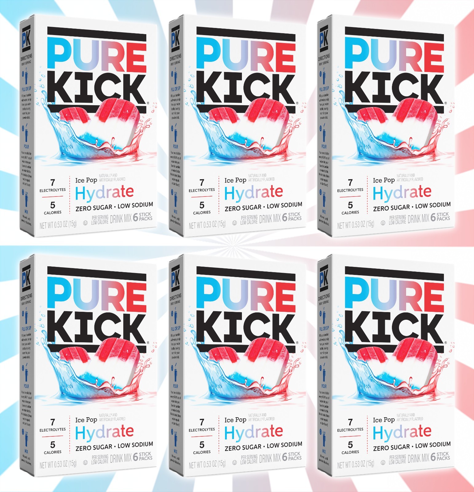 Pure Kick Ice Pop Electrolytes Powder Sugar-Free Hydration Packets 36 Sticks