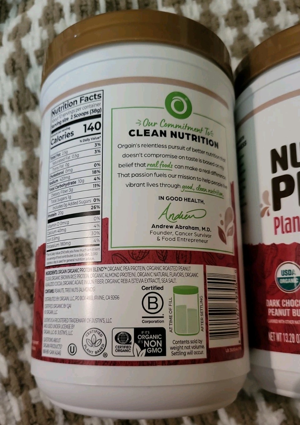 2 Orgain Nut Butter Protein Dark Chocolate Peanut Butter 13.28oz -EXP: 2/27+