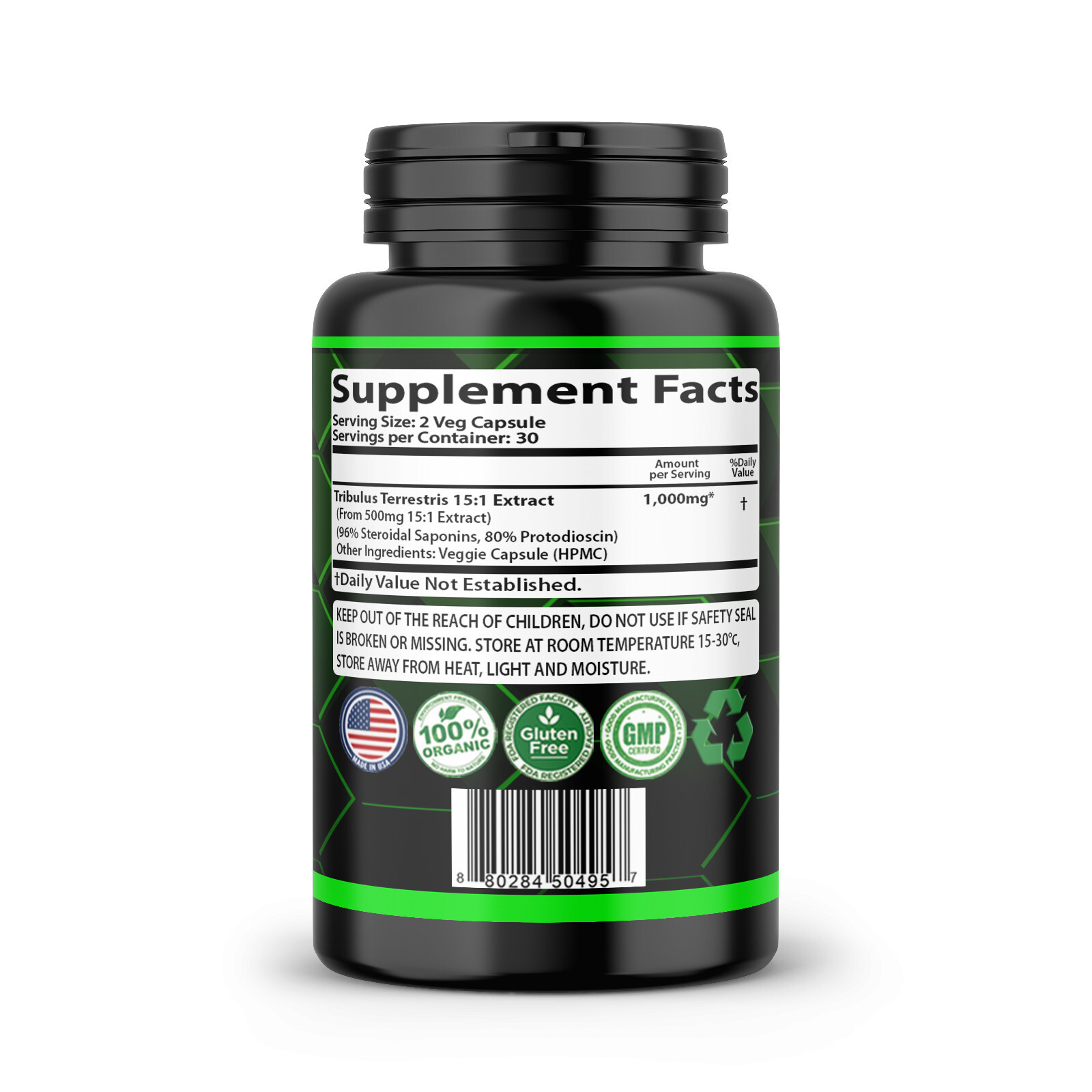 TRIBULUS TERRESTRIS 96% SAPONINS EXTRACT ORGANIC FITNESS SUPPLEMENT 180 CAPS