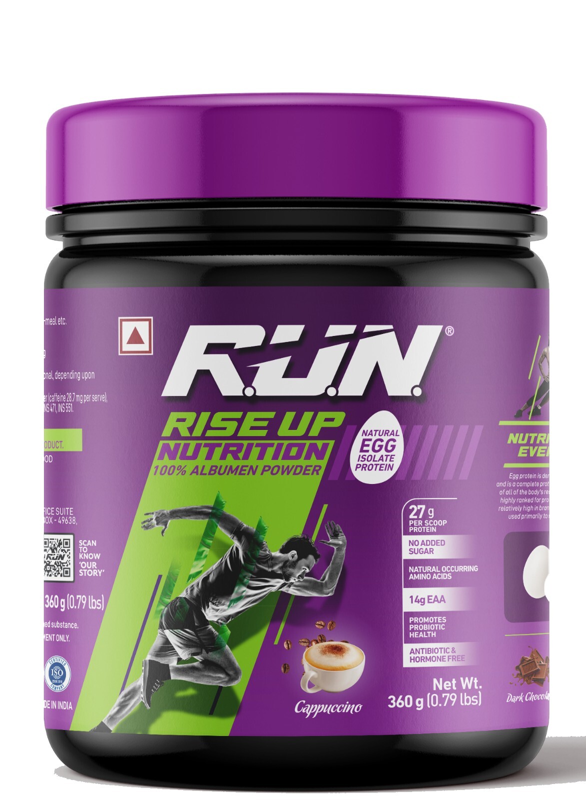 RUN Natural Egg White Protein Powder, 27g Protein, Lactose Free, 0.80 lbs/360 g