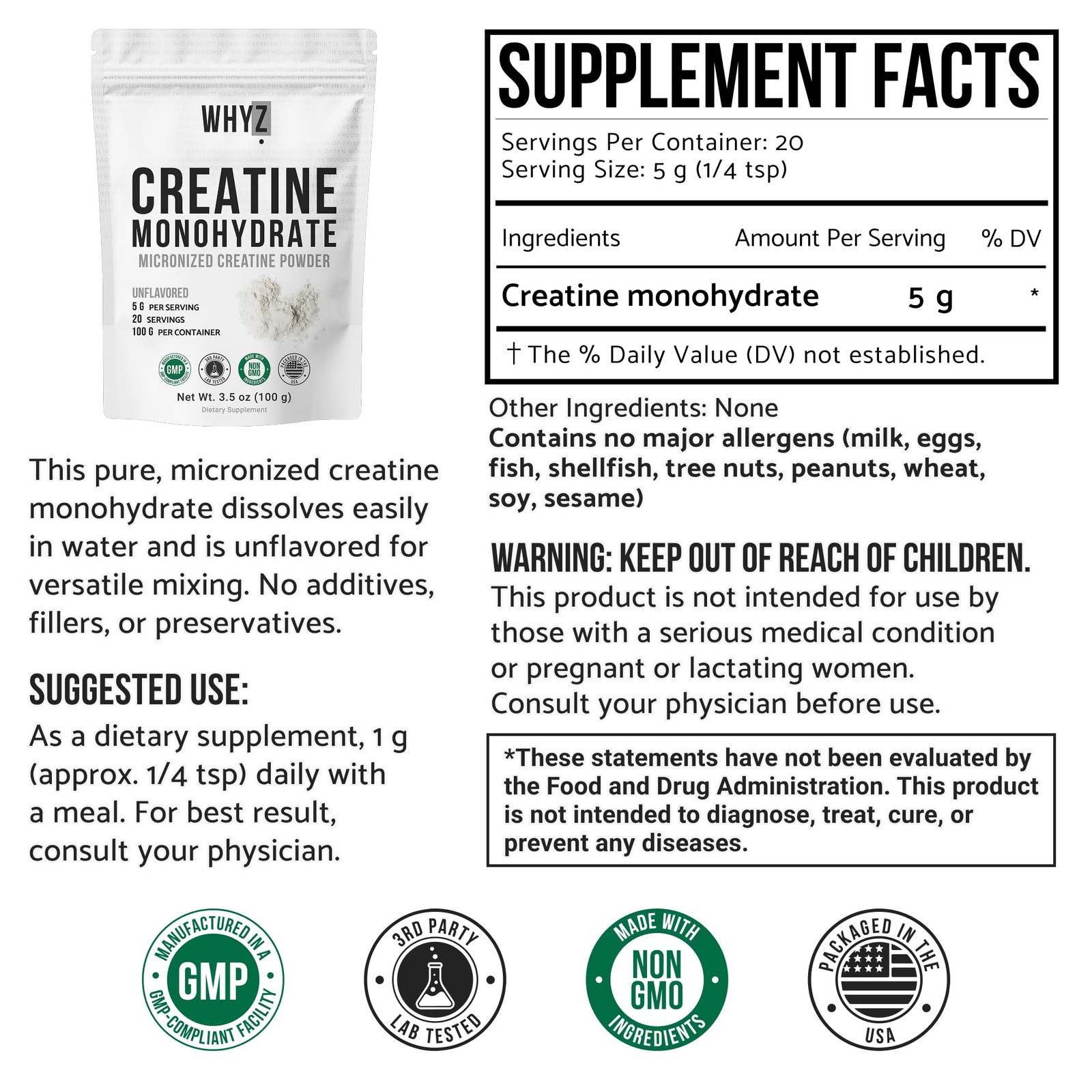 Creatine Monohydrate Powder, Micronized, Unflavored Creatine for Men & Women,…