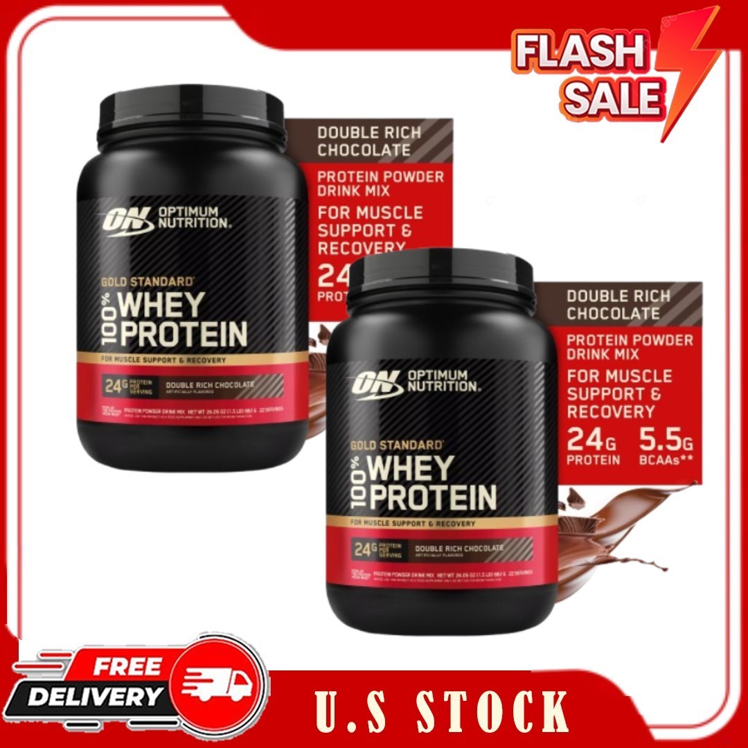 2 Pack Optimum Nutrition Gold Standard Whey Protein Double Rich Chocolate 1.5 lb