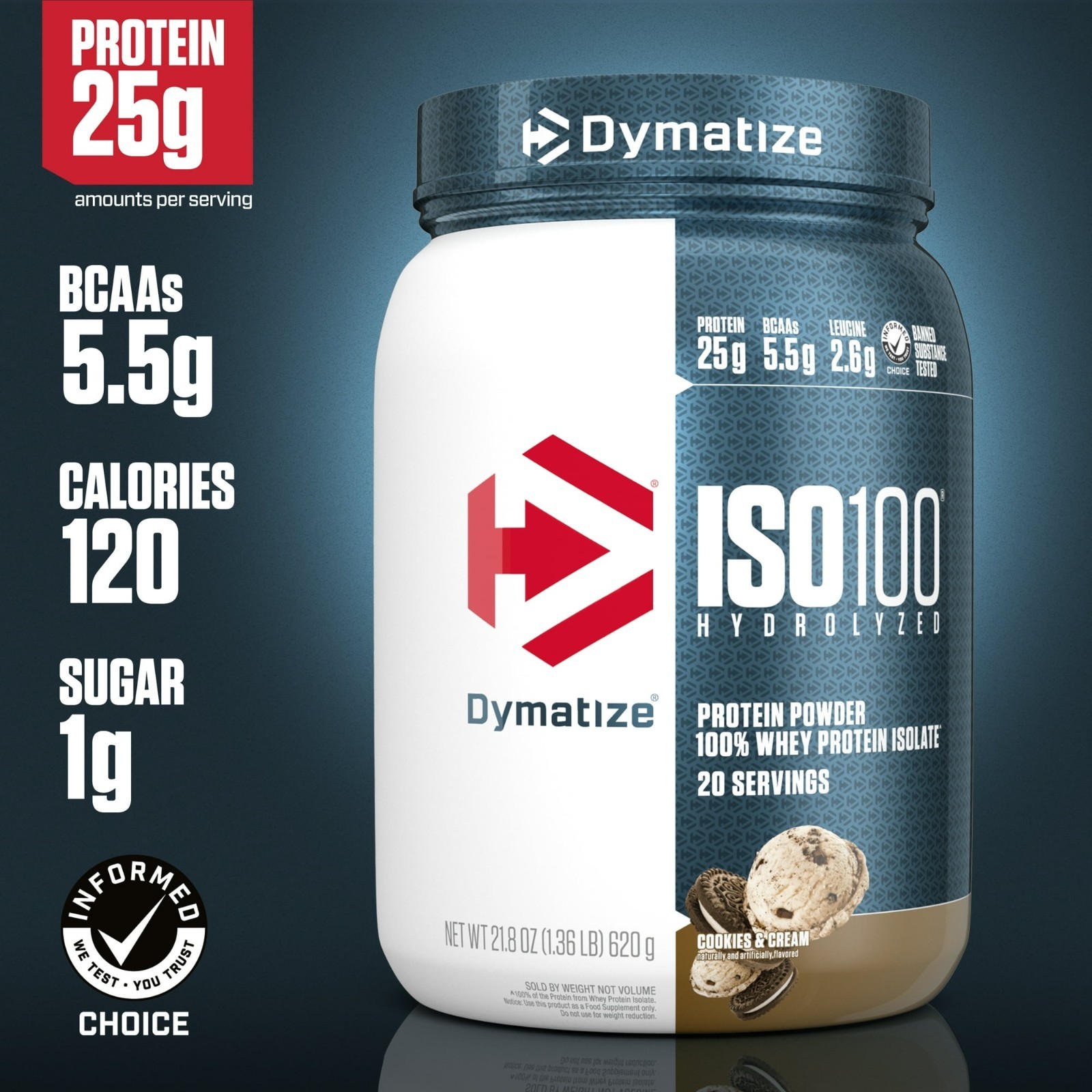 Dymatize ISO100 Hydrolyzed Whey Isolate Protein Powder, Cookies, 20 Servings