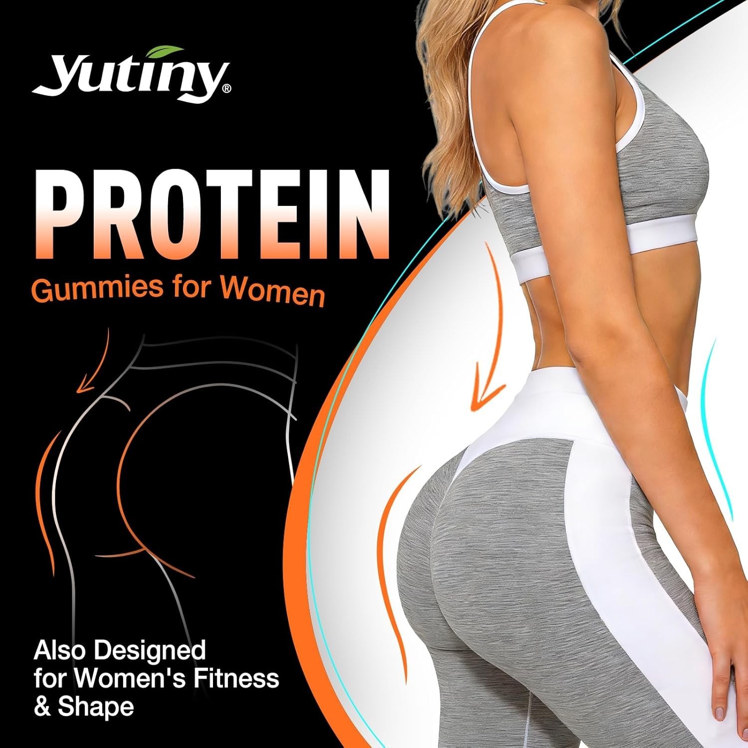 Yutiny Whey Protein Gummies 10g Protein BCAA 2:1:1 – Sugar Free Orange 120 Count
