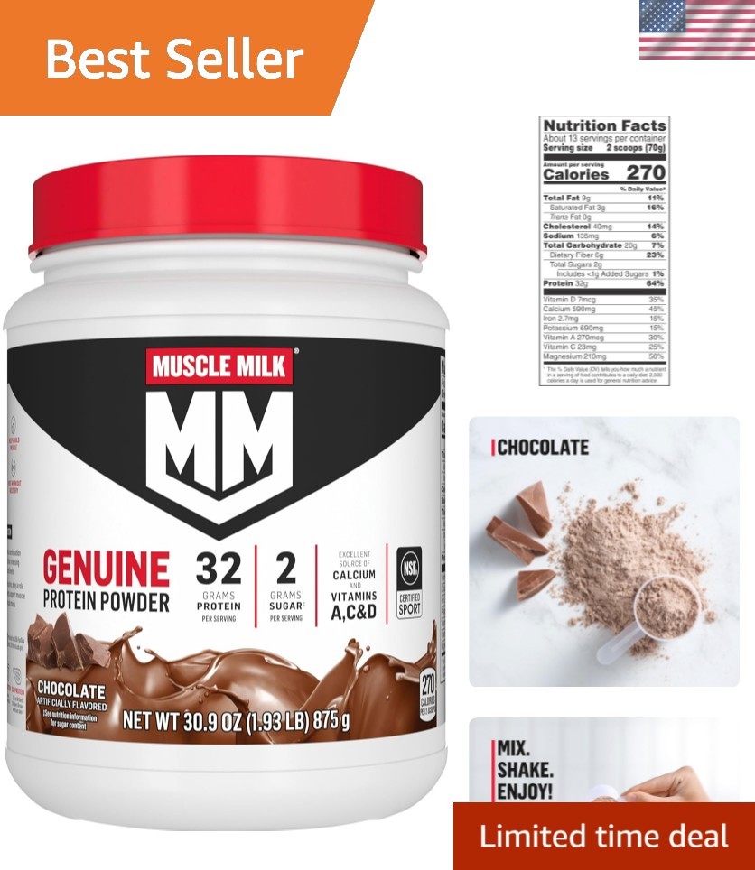 Genuine 1.93 lb Chocolate Protein – NSF Certified, 32g Protein for Muscle Growth