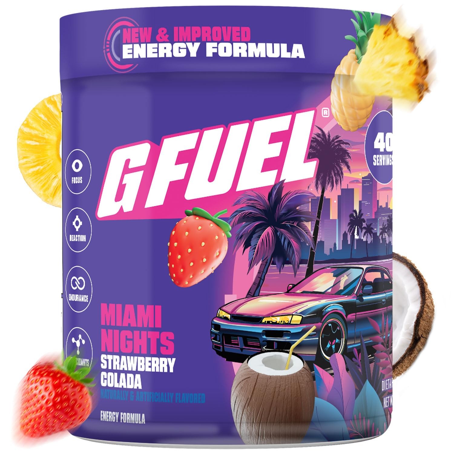 Energy Drink Powder 9.8oz Sugar Free Gaming Focus G Fuel Miami Nights Workout