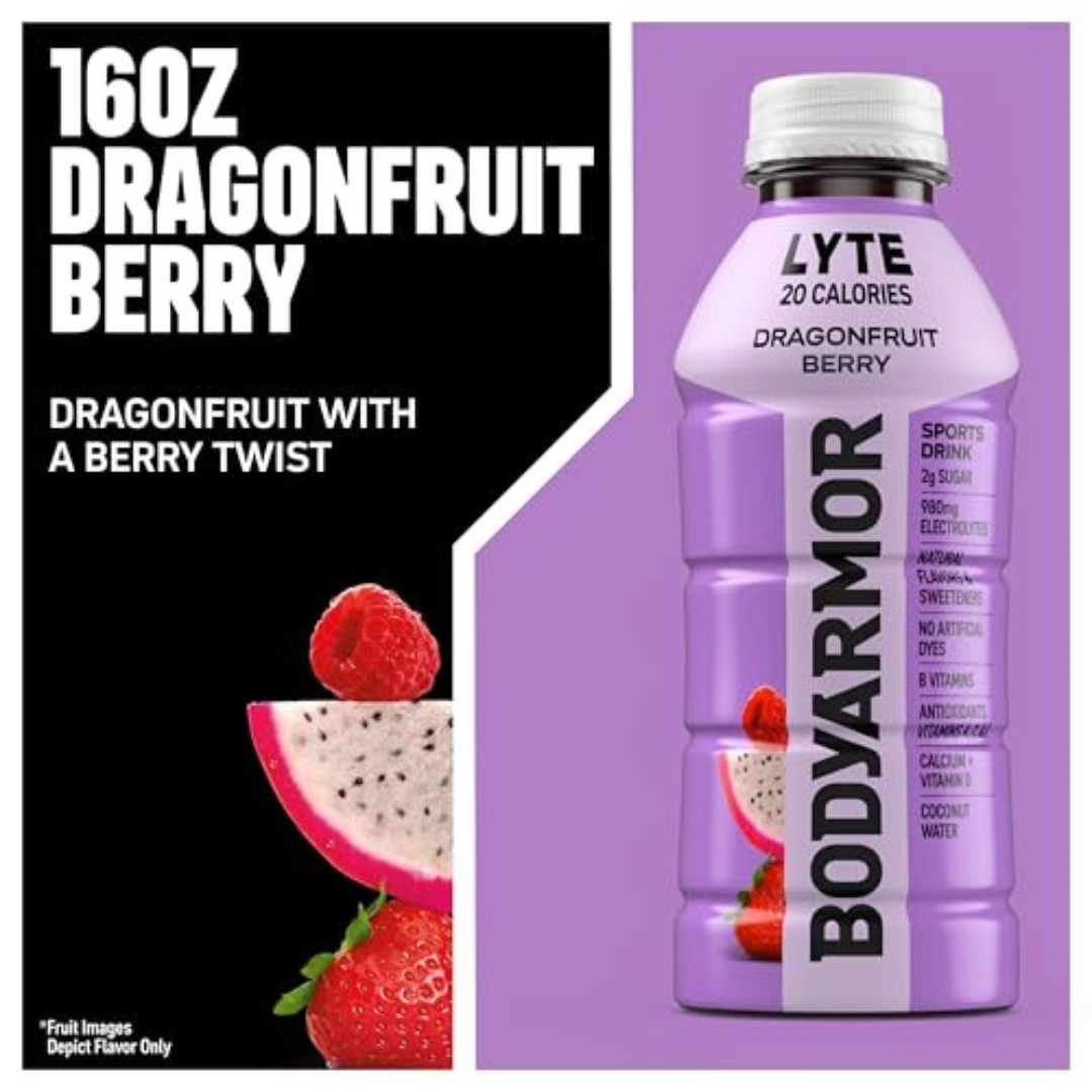 BODYARMOR LYTE, Dragonfruit Berry, Electrolyte Drink, 20 Calories, 16 Fl Oz Bott