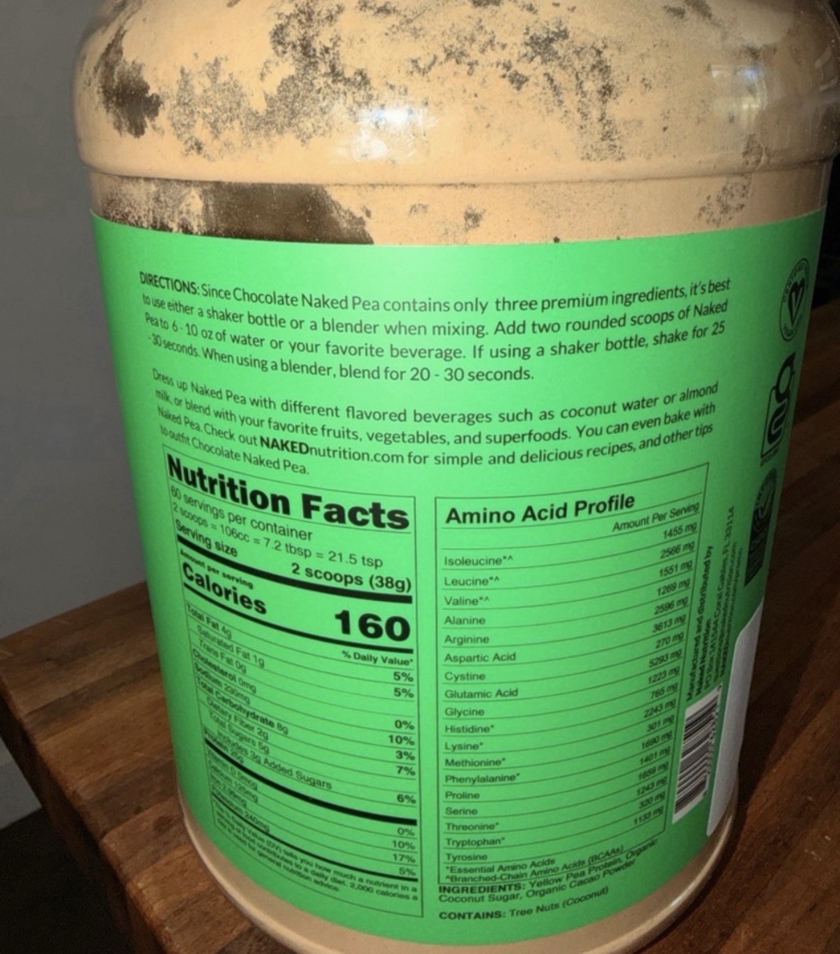 1 SERVING USED Naked Nutrition Chocolate Pea Protein Powder Vegan 5 lb