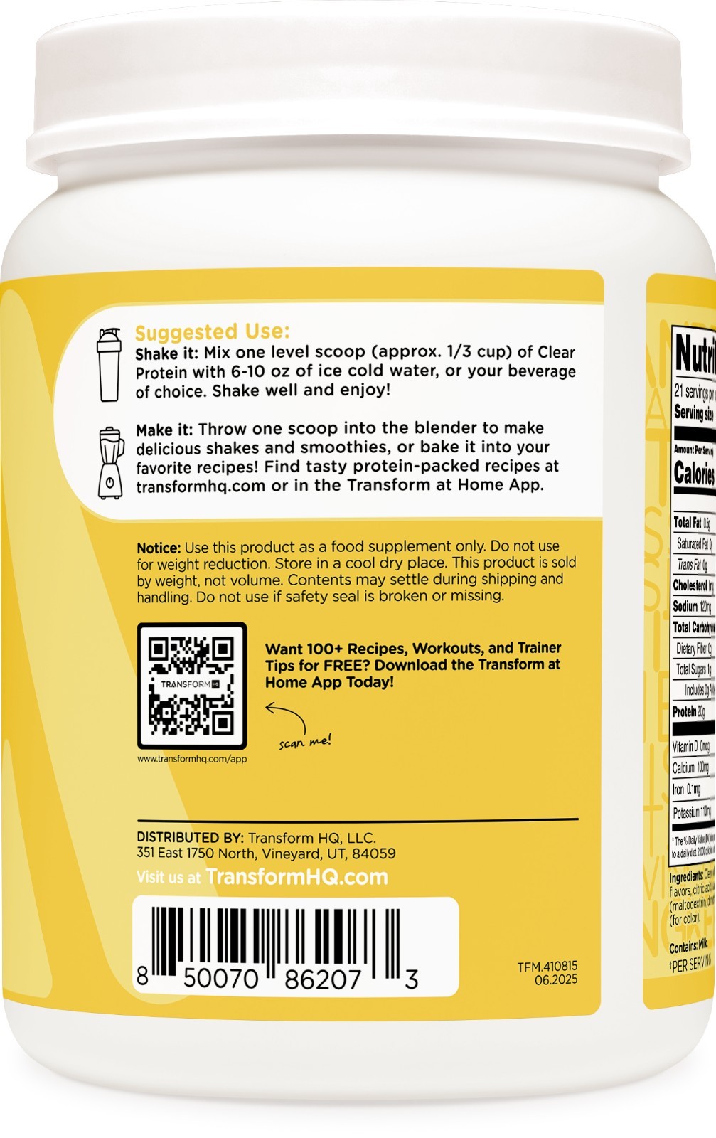 TransformHQ Clear Whey Protein Isolate (WPI) (Lemonade Flavored)