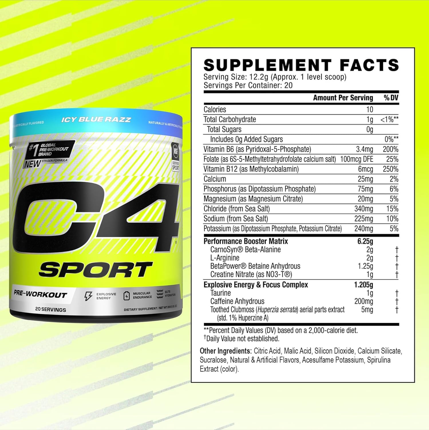 C4 Sport Pre Workout Powder – NSF Certified for Sport – Elite Hydration – 200…