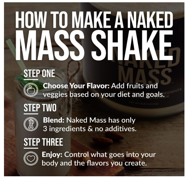 Naked Mass Weight Gainer Protein Powder 8LB 1250 Cal NSF GMO Free