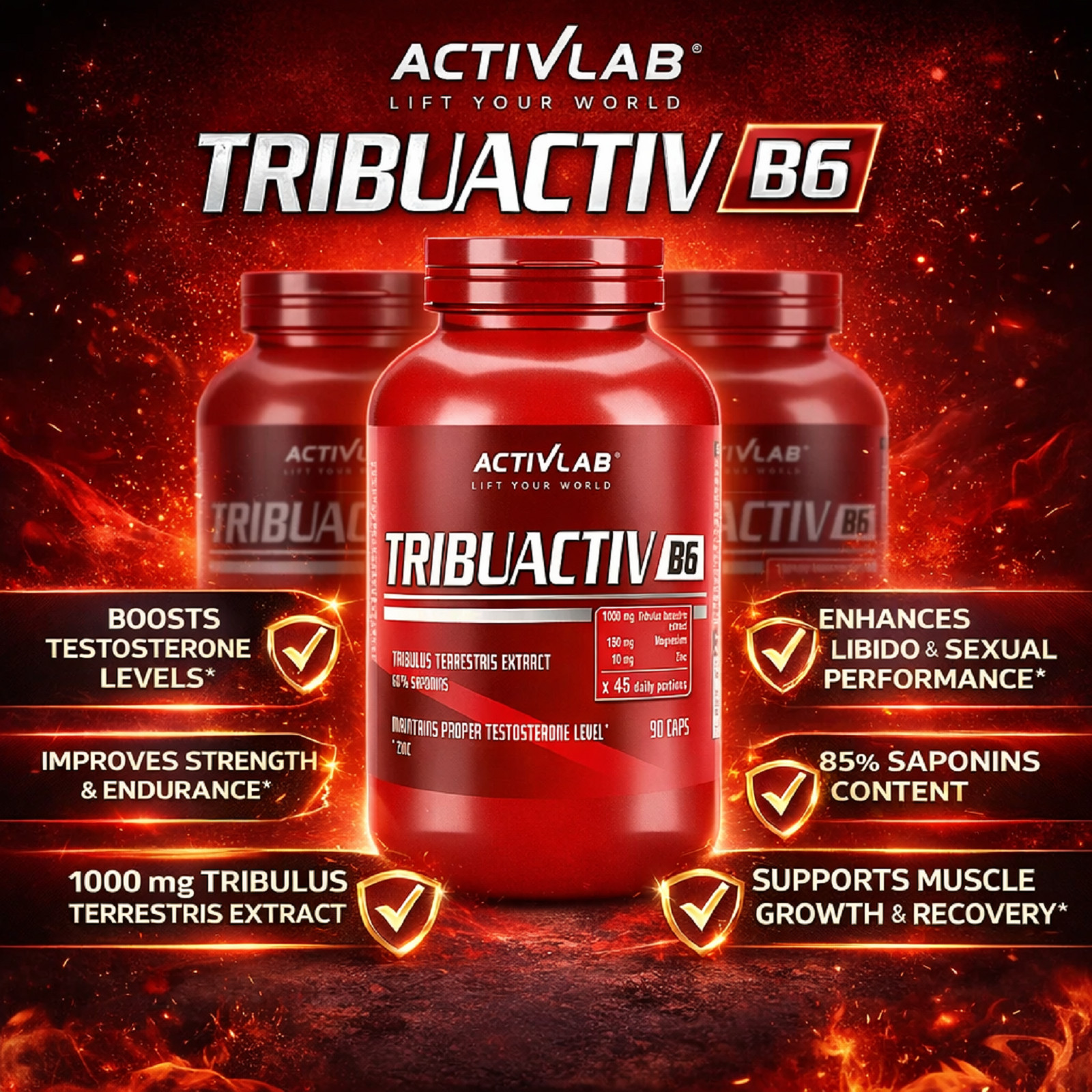 TRIBUACTIV B6 – 90-180 Caps – Natural Testo Booster Vitamin B6 Endurance Libido