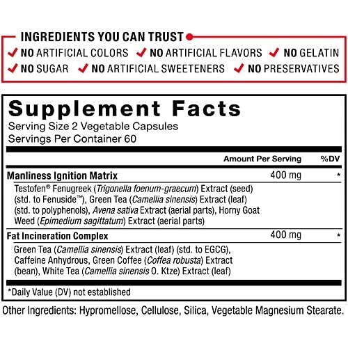 Testosterone Booster for Men – Lean Muscle, Energy Boost, Fenugreek & Green Tea,