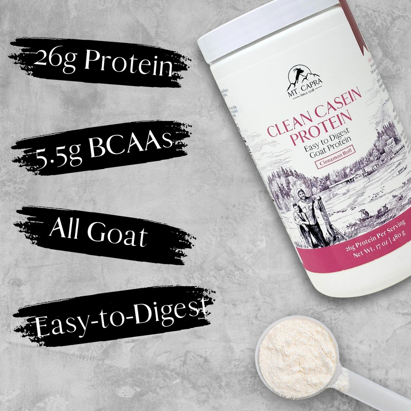 Mt. Capra Clean Casein Protein Powder Slow-Digesting A2 Goat Milk Protein 26G