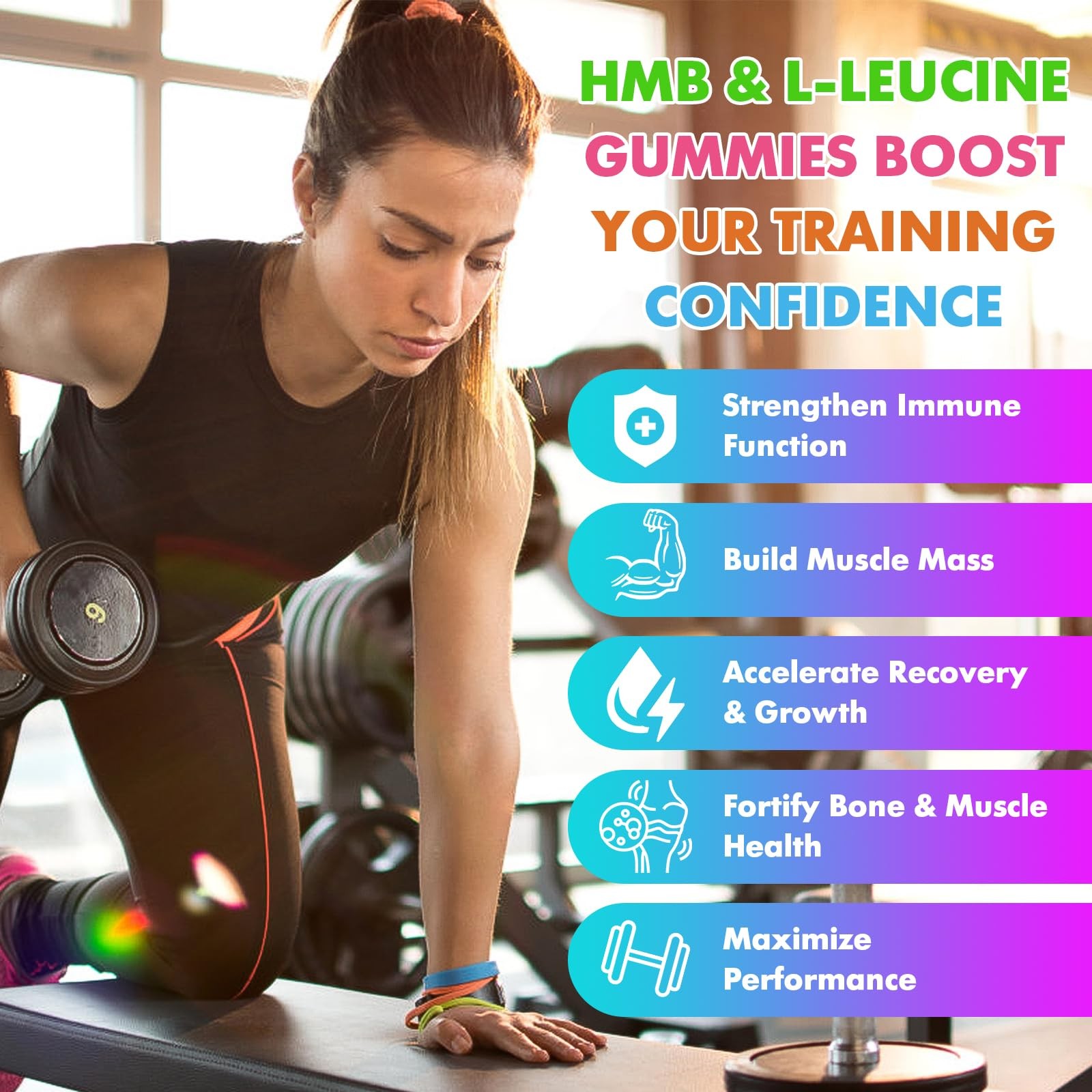 2 Pack HMB and LLeucine 3000mg with Calcium Gummies Muscle Support & Recover…
