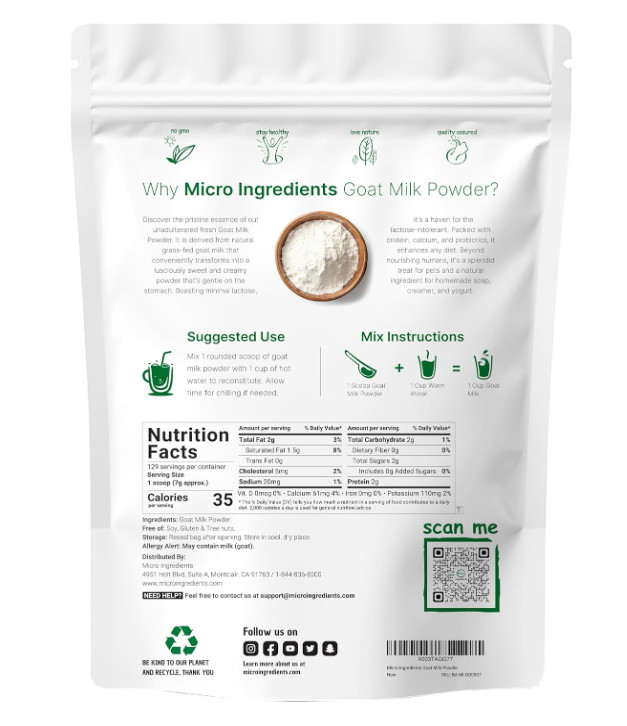 Goat Milk Powder 2Lb | Grass-Fed, Australian, Protein & Calcium Rich, Non-GMO