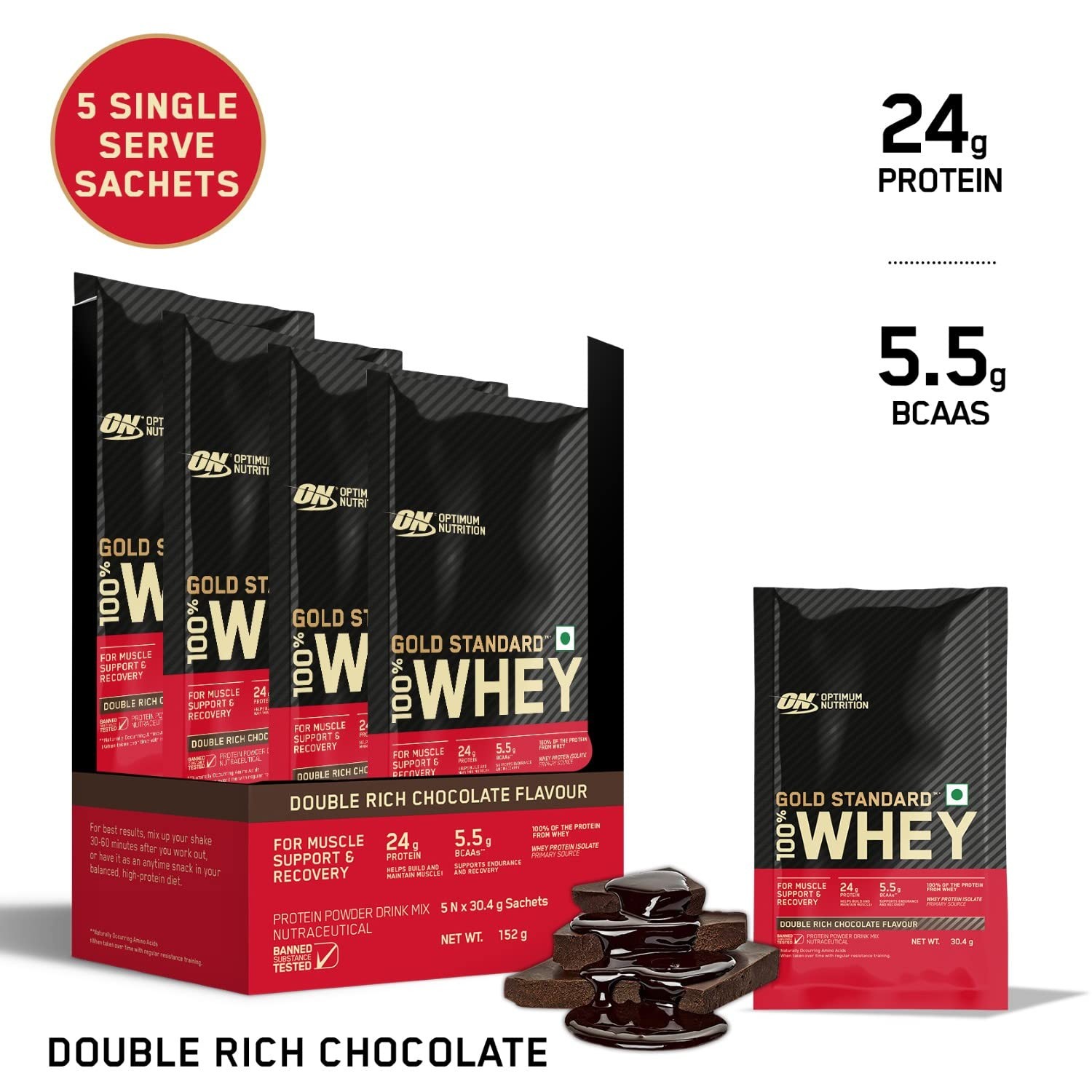 ON Gold Standard 100% Whey | Chocolate | 5 x 30.4g Sachets